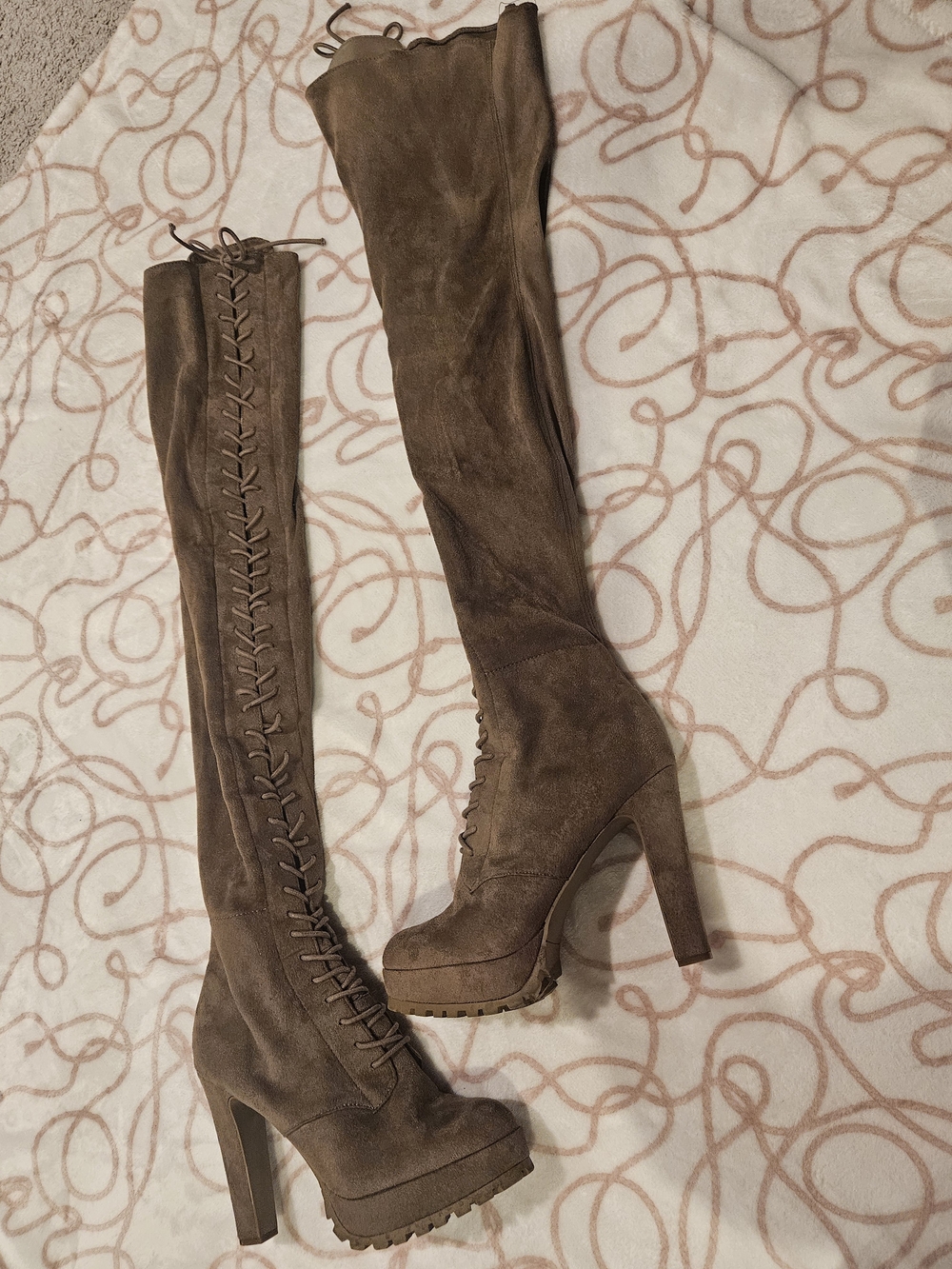 Brown Over-the-Knee Lace-Up Boots Size 8.5